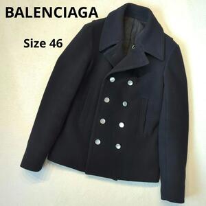 1円～ 人気 BALENCIAGA バレンシアガ ダブル コート ブラック 46 M相当 Pコート ジャケット メンズ 銀ボタン 黒 タグ付き 