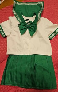 コスプレ衣装 セーラー服 上下セット 超ミニ　グリーン　サイズＬ