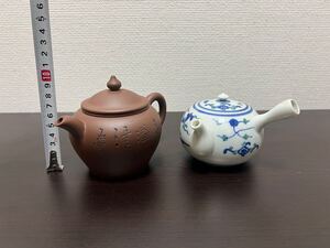 茶器 染付 横手急須 茶注 急須 朱泥 中国 紫砂