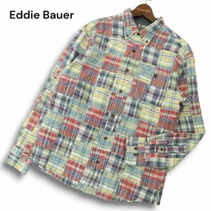 Eddie Bauer エディーバウアー 通年 パッチワーク★ 長袖 ボタンダウン チェック シャツ Sz.M　メンズ アウトドア　A4T10927_A#C