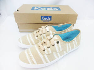 G2176【スニーカー】Keds CH WASH STRIPE SAND★ケッズ ウォッシュ ストライプ サンド★キッズ 靴★サイズ 5M 約22.5cm★替えヒモ付 未使用