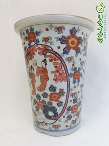 【中古】M▽古伊万里 鉢 植木鉢 色絵 盆栽鉢 蘭鉢 錦手 色絵 高さがあるので花入にも (K 00259)