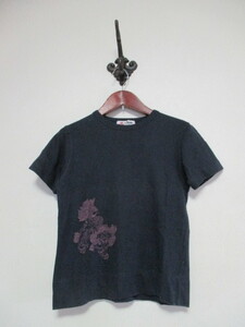 POUDOUDOUプードゥドゥ黒和柄プリントTシャツ（USED)61521