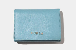 FURLA フルラ パスケース付 レザー Wホック 三つ折り財布 コンパクト ウォレット BLUE ブルー /◆☆ レディース