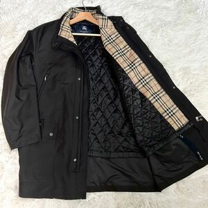 超希少3Lサイズ●美品/2way● Burberry バーバリー メンズ スタンドカラー ジャケットコート ライナー キルティング ノバチェック XXL 黒