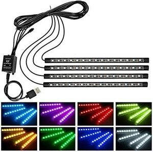  車 60LED RGB テープライト USB式 車内装飾用 音に反応 防水 全8色に切替 高輝度 フットランプ 足下照明 リモコ