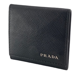 【中古】 PRADA プラダ サフィアーノレザー 折り畳みコインケース 黒 メンズ 23010402 AS