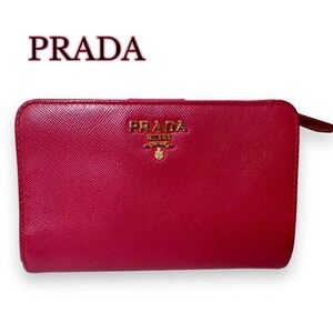 PRADA プラダ 財布 二つ折り サフィアーノメタル コンパクト ウォレット ピンク