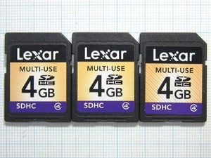 ★Lexar ＳＤＨＣメモリーカード ４GB ３枚 中古★送料８５円・１８５円