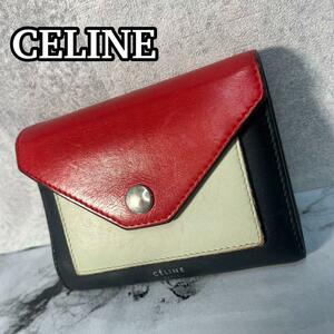 美品　セリーヌ　トライフォールド　レター　フィービー期　レザー　CELINE 三つ折り財布　コンパクトウォレット　マルチカラー