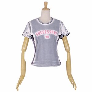 美品 ディーゼル DIESEL Tシャツ カットソー ショートスリーブ コットン トップス レディース S グレー/ホワイト cf04ms-rm11e27205