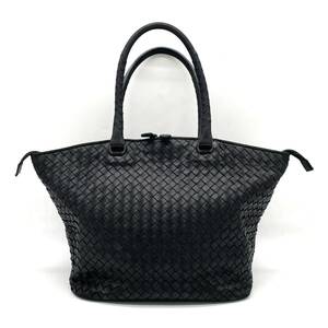 1円 良品 BOTTEGA VENETA ボッテガヴェネタ レザー イントレチャート ブラック トートバッグ レディース