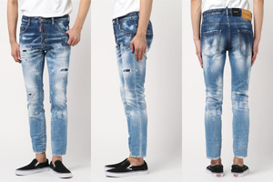 19AW ディースクエアード skater jean 44 デニム パンツ ジーンズ ストレッチ DSQUARED2 ペイント ブルー