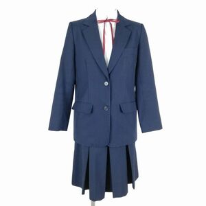 1円 ブレザー スカート 紐タイ 上下4点セット 冬物 女子 学生服 山田東中学 紺 制服 中古 ランクC NA6717