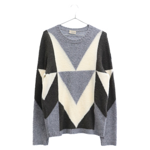 モンクレール 16AW Geometric pattern Sweater ジオメトリックパターン ウールニットセーター グレー/ホワイト/ブラウン B20919009400