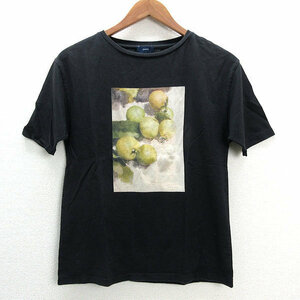 s■シップス/ships 果物 ボックスプリント 半袖Tシャツ【S程度】黒/MENS/60【中古】