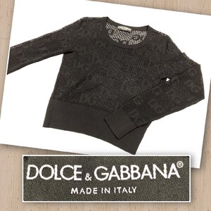 キングラム[05]DOLCE&GABBANA[ドルチェ&ガッバーナ]レディース ロゴ透かし編み ニットトップス クロプト丈 ブラックsize40【送料無料】3653