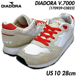 国内正規品■DIADORA (ディアドラ) V.7000 スウェード スニーカー ホワイト/ベージュ/レッド US10 28㎝ [170939-C0823] 定価14300円