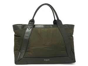 1円 BALENCIAGA バレンシアガ 363419 ネイビーカバスM ナイロン ハンドバッグ トートバッグ レディース カーキ系 EA3056