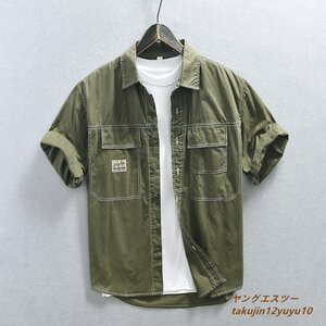 夏新品*メンズシャツ 極美品 ワークシャツ 半袖シャツ ミリタリーシャツ超希少 カジュアル 正規品 父の日ギフト心地良し 三色 オリーブ 3XL