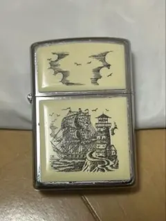 Zippo ライター 船と灯台のデザイン　※火はつきません。