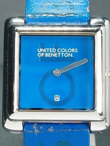 UNITED COLORS OF BENETTON. ベネトン 025-41648 アナログ クォーツ 腕時計 スクエア文字盤 ブルー レザーベルト ステンレス カレンダー