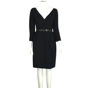 Louis Vuitton ルイヴィトン ワンピース レザーベルト 黒 ７分袖 Black Leather Belted 3/4 Sleeve Dress 36