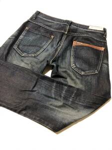 即決 Lee works of denim リー 立体裁断ジーンズ デニム Mサイズ ウエスト86cm レザー加工 濃紺 細身 メンズ インディゴ ネイビー