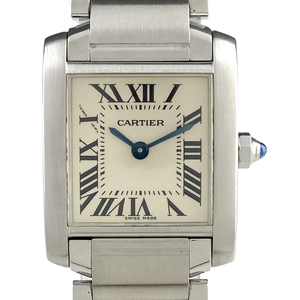 カルティエ CARTIER タンクフランセーズ SM W51008Q3 腕時計 SS クォーツ アイボリー レディース 【中古】