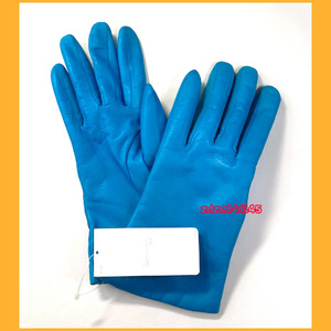 ●小物●SERMONETA GLOVES グローブ 手袋 やぎ革 カシミア裏地 新品未使用 21cm ブルー イタリア製 レザー セルモネータグローブス●