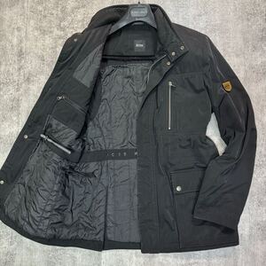 漢の戦闘服!!!圧倒的高級感!!!【HUGO BOSS ヒューゴボス】48=L相当◎ 中綿ジャケット ブルゾン MA-1 ジャケット◎ロゴプレート 黒 大谷翔平