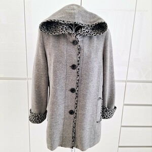 ◆美品◆noa-ge◆ノアジェ◆フードニットコート◆グレー×レオパード◆M