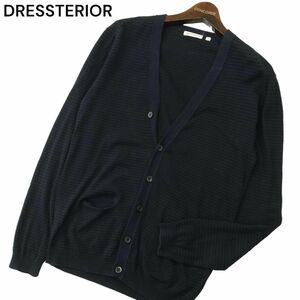 DRESSTERIOR ドレステリア 通年 ボーダー★ Vネック コットン ニット カーディガン Sz.S　メンズ ネイビー　A4T00947_1#L