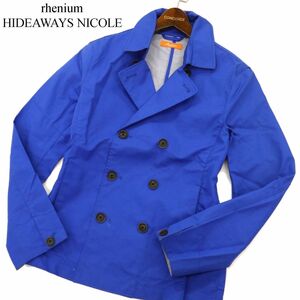 rhenium HIDEAWAYS NICOLE ハイダウェイ ニコル 通年 裏ストライプ★ ショート丈 Pコート Sz.46　メンズ 青 ネイビー　C3T07127_8#O