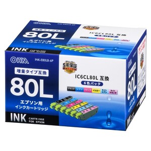 エプソン互換インク IC6CL80L 6色入_INK-E80LB-6P 01-4144 オーム電機