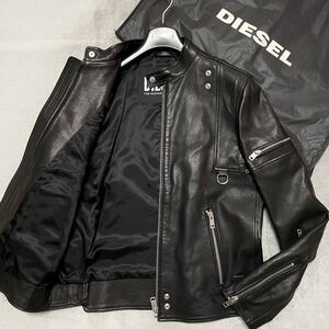 未使用級!XL位★DIESEL ディーゼル シングル ライダース ジャケット ブルゾン 羊革 ラムレザー L-TOVMAS 19AW ハンガー ガーメント付属 黒