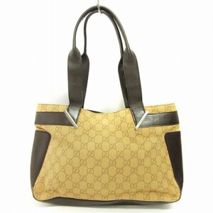 グッチ GUCCI ショルダー トートバッグ 73983 GG柄 キャンバス レザー キャメル ブラウン系 ■GY04 レディース