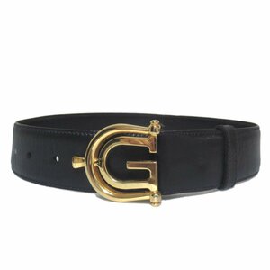 美品 GUCCI オールドグッチ ヴィンテージ Gロゴバックル ギボシタイプ レザーベルト 70/28 ネイビー×ゴールド金具