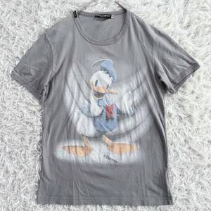 希少Lサイズ DOLCE&GABBANA ドルチェ&ガッバーナ ドルガバ ドナルドダック ディズニー 半袖 Tシャツ 灰色 コットン ロゴ 48サイズ