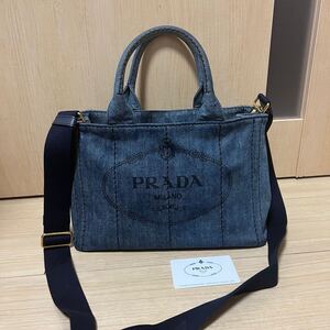 美品 Prada プラダ ミニ デニム カナパ 2WAY ハンドバッグ ショルダーバッグ