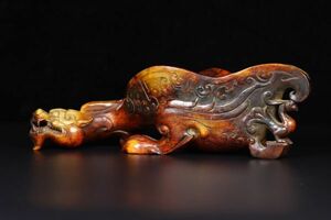 【瓏】和田玉 高古玉彫 龍洗 時代物 極細工 手彫り 置物 賞物 中国古美術 蔵出
