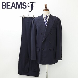 新品◆BEAMS F ビームスF マルチストライプ柄 ダブル スーツ セットアップ ネイビー 紺 58/8R