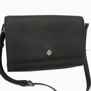 美品◇TORYBURCH 2way レザー ハンドバッグ ショルダー付き クラッチバッグ ブラック ゴールドロゴ トリーバーチ レディース