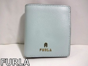 X4J007◆本物美品◆ フルラ FURLA 本革レザー ブルー 小銭入れあり コンパクト 二つ折り 財布