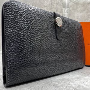 【極美品】エルメス HERMES ドゴンGM 長財布 二つ折り 小銭入れ トゴ レザー シルバー金具 ブラック 黒 レディース メンズ □D刻印 2000年