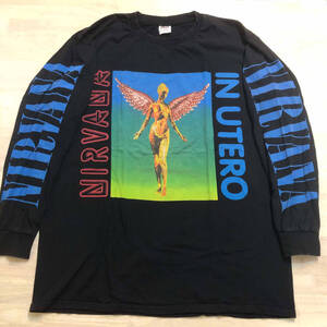 ◎ニルバーナ・NIRVANA・シングルステッチ・XL・ブラック・長袖・anvil・Tシャツ・ロックT・バンドT・古着・グランジ・シアトル・大きい・