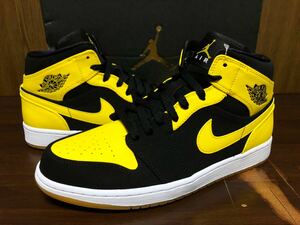 17年製 NIKE AIR JORDAN 1 MID NEW LOVE ナイキ エアジョーダン AJ1 マイケルジョーダン【554724-035】ブラック イエロー 黒×黄 US10