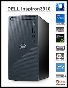 ★DELL Inspiron3910/i7-12700KF 12コア/RAM 64GB/新品 NVMe SSD 2TB/HDD 4TB/GTX1650 4GB/Wi-Fi6/Blu-ray/USB3.2/Win11Pro/Office2021★