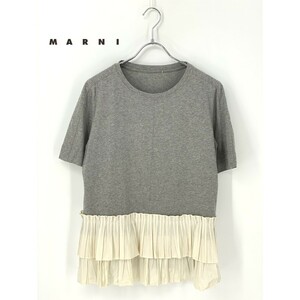 A8806/春夏 MARNI マルニ コットン 半袖 切り替え プリーツ ギャザー チュニック Tシャツ カットソー 42 M程 灰色 イタリア製 レディース