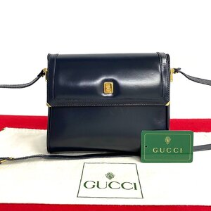 極 美品 GUCCI オールドグッチ グッチ ヴィンテージ クレスト紋様 カーフレザー ミニ ショルダーバッグ ポシェット ネイビー 76596